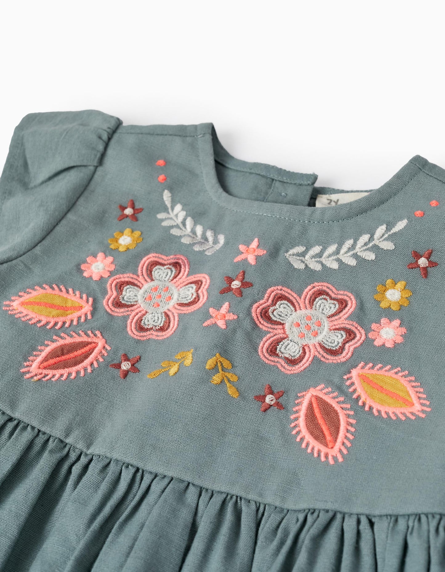 Vestito a fiori ricamato per neonata, blu