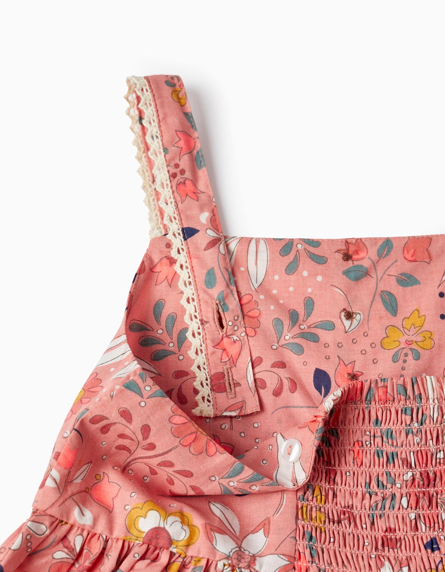 Vestito in cotone con motivo floreale per bambina, rosa