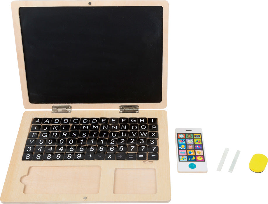 Computer portatile in legno con lavagna magnetica