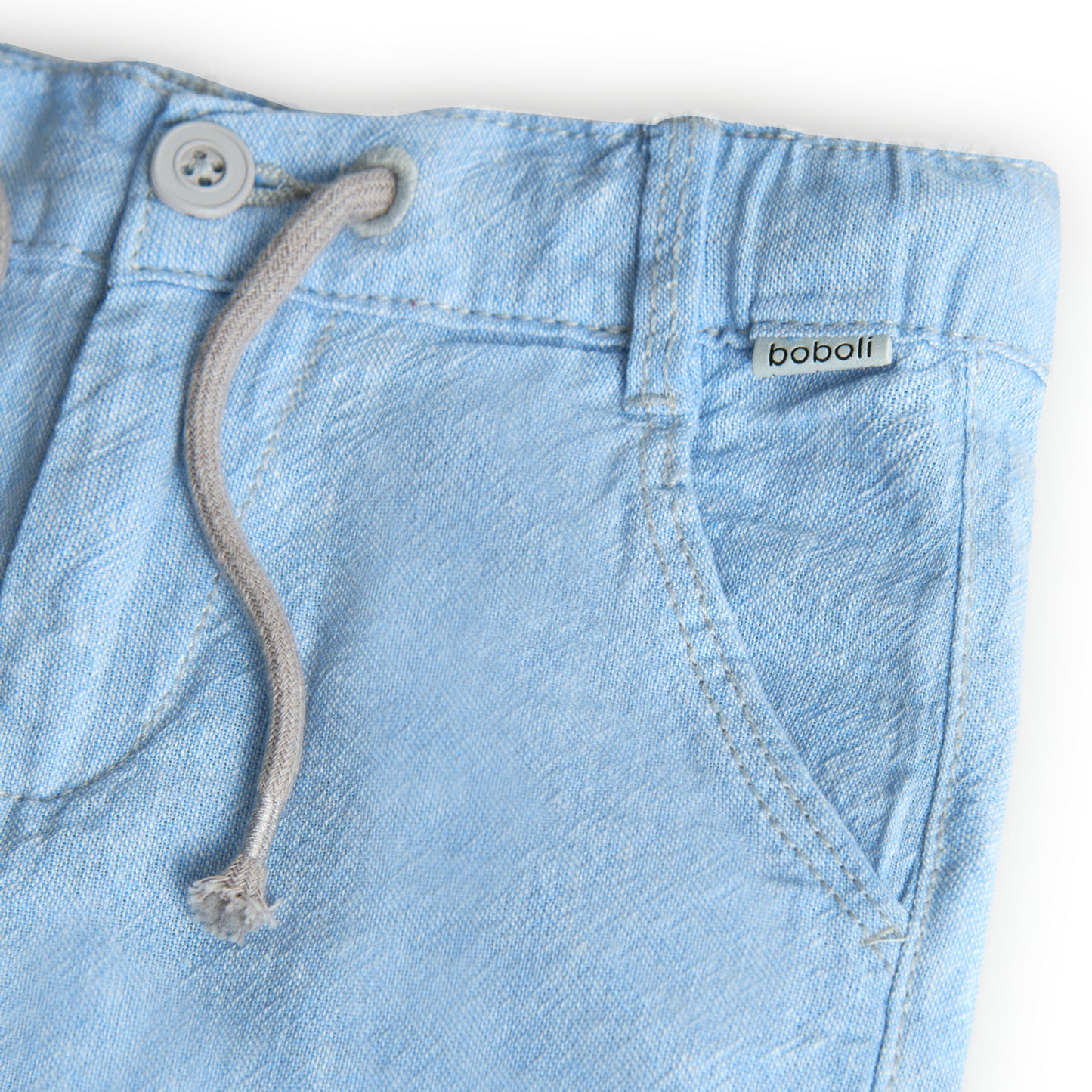 Pantaloni di lino bicolore da bambino celeste