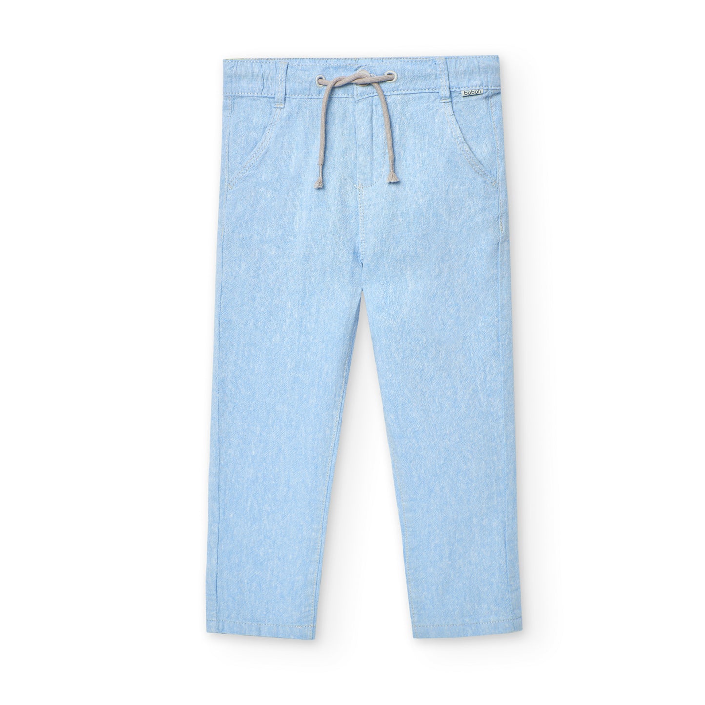 Pantaloni di lino bicolore da bambino celeste