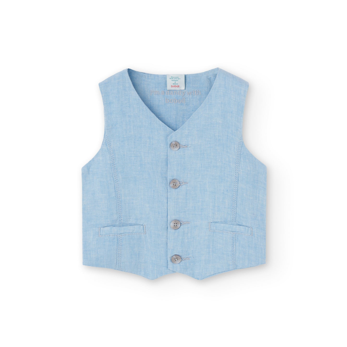 Gilet di lino bicolore da bambino celeste