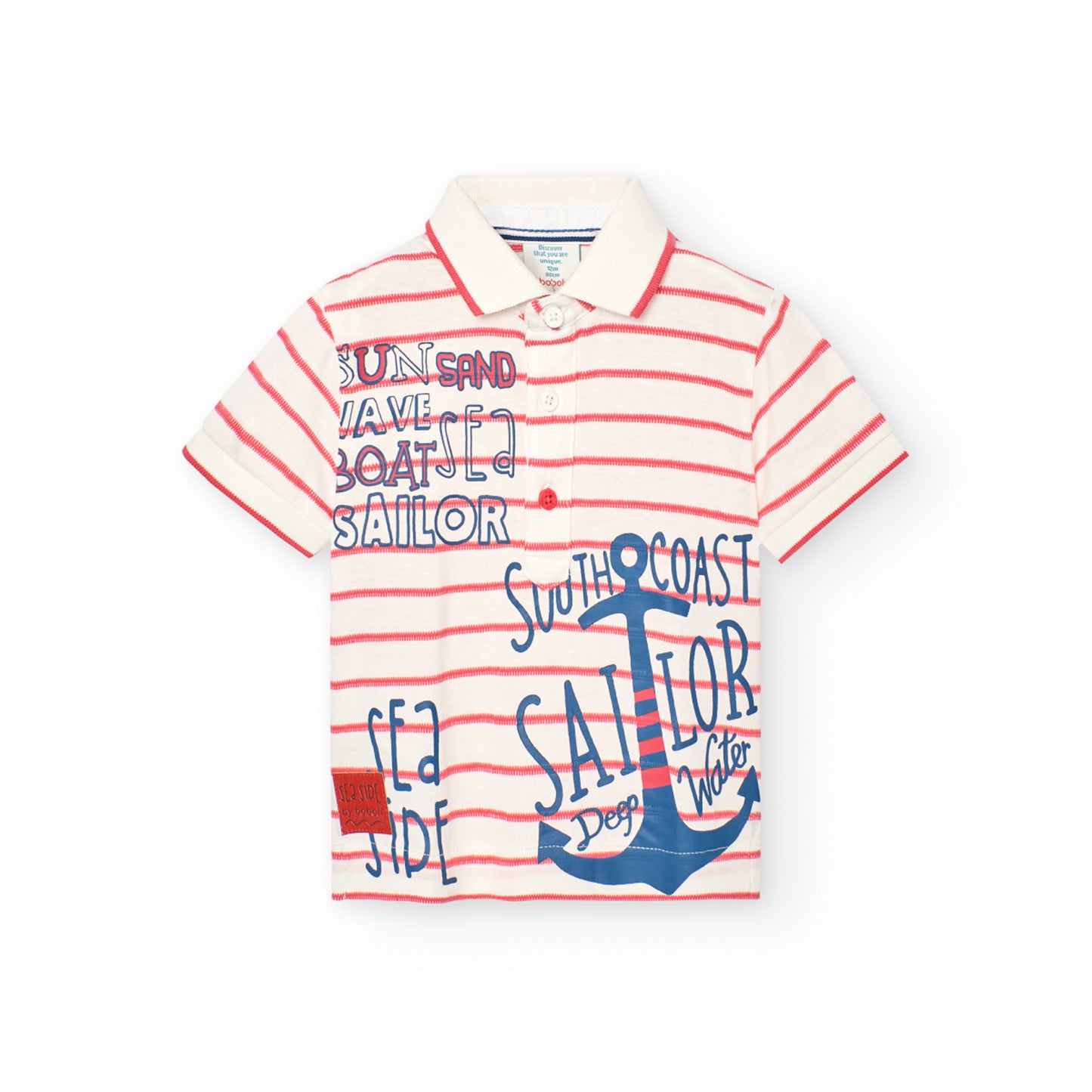 Maglietta polo in jersey fantasia a strisce marinare da bambino