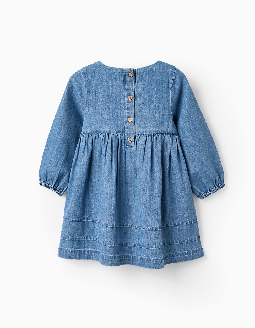 Vestito in denim con ricamo per neonata, blu