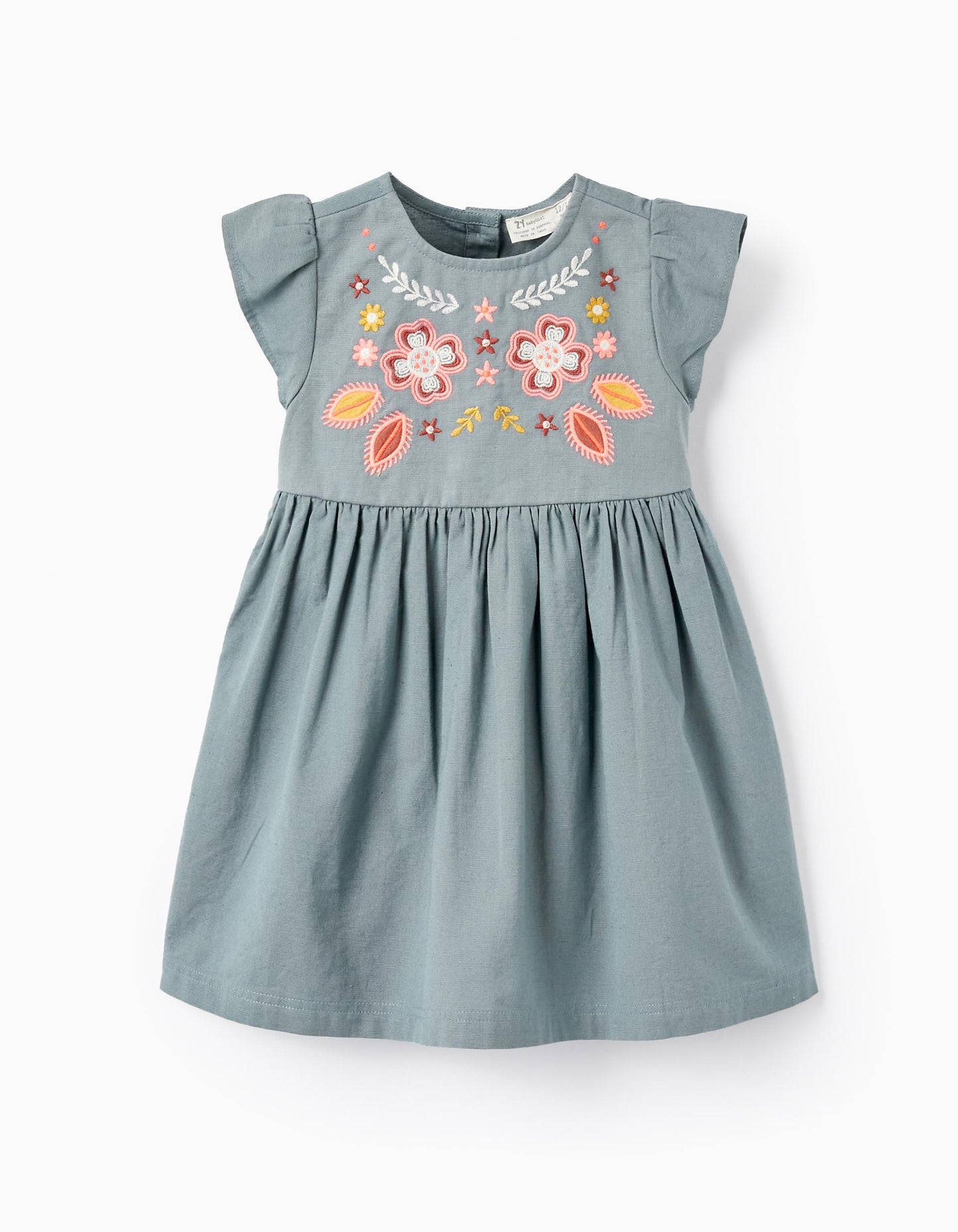 Vestito a fiori ricamato per neonata, blu