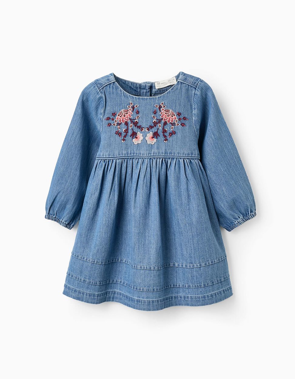 Vestito in denim con ricamo per neonata, blu