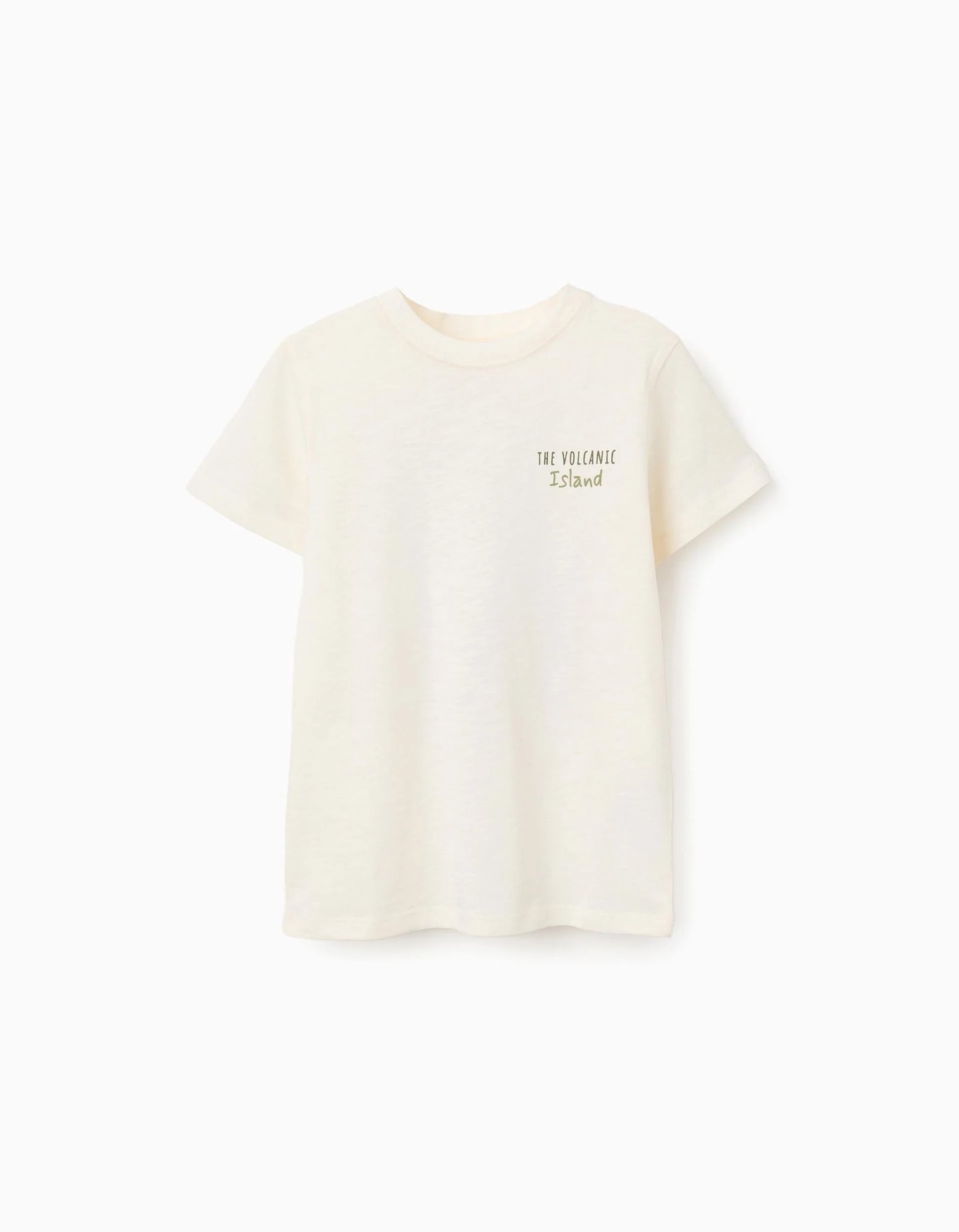 T-shirt in cotone con stampa Lanzarote per ragazzi, beige chiaro