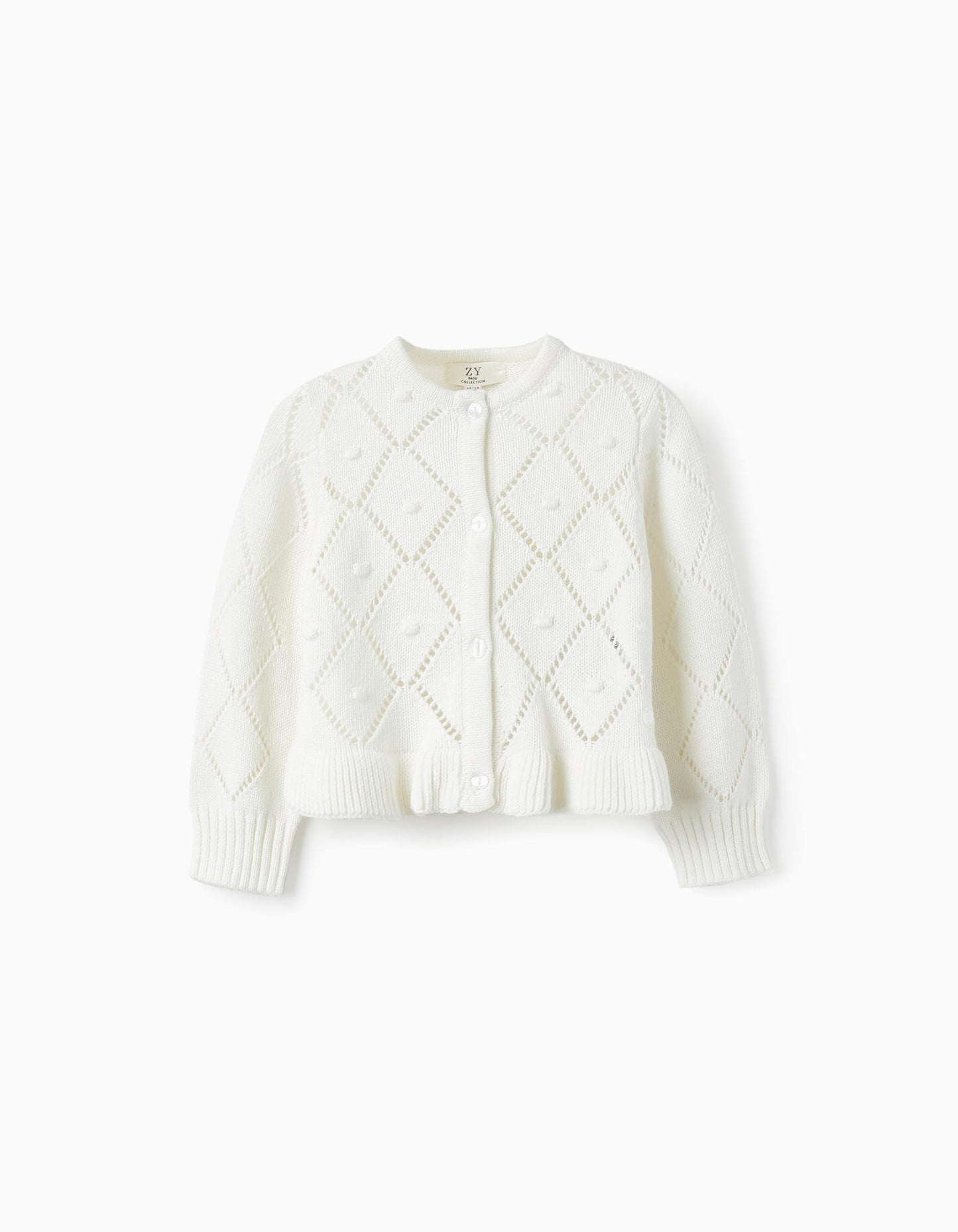 Cardigan in maglia con volant per neonata, bianco