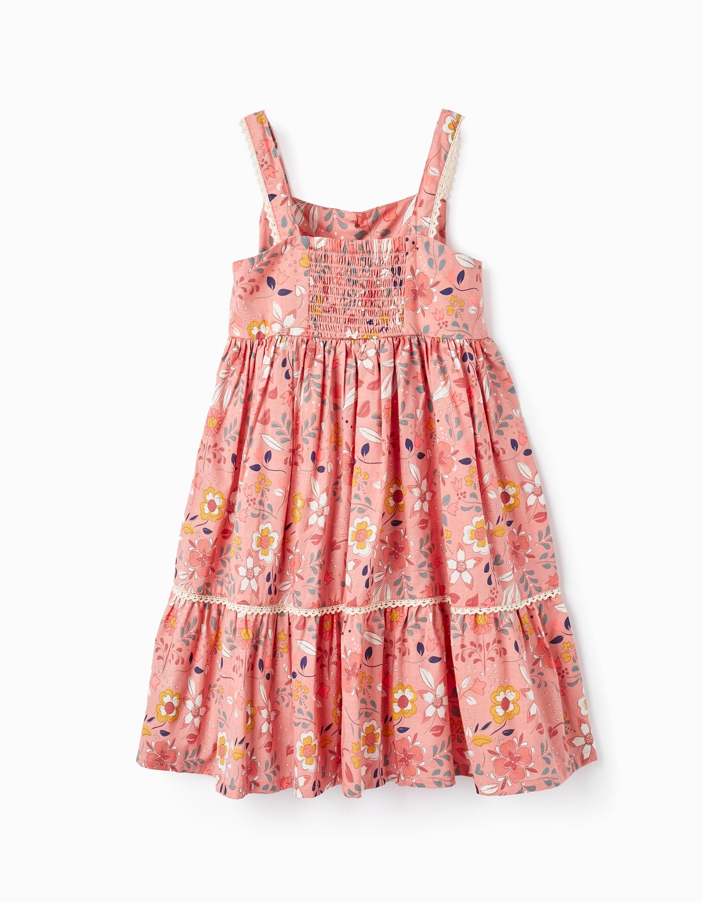 Vestito in cotone con motivo floreale per bambina, rosa