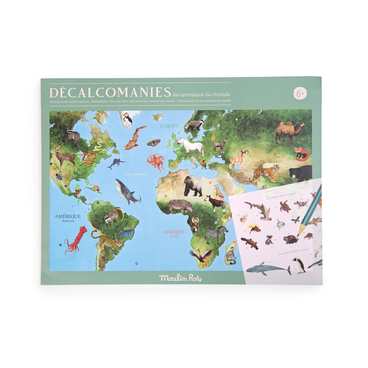 Mappa del mondo con decalcomanie trasferelli