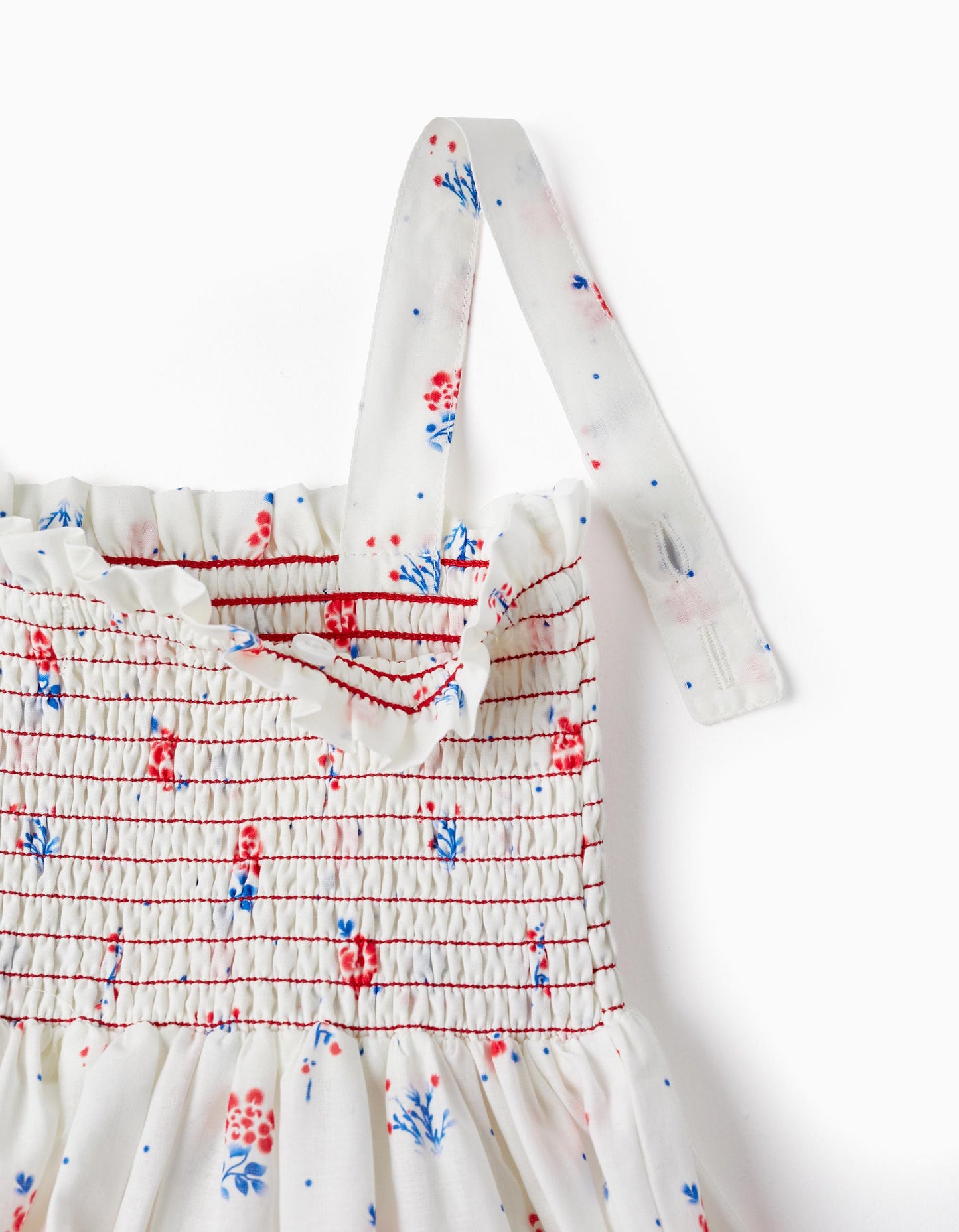 Top con spalline floreali in cotone per bambina, bianco