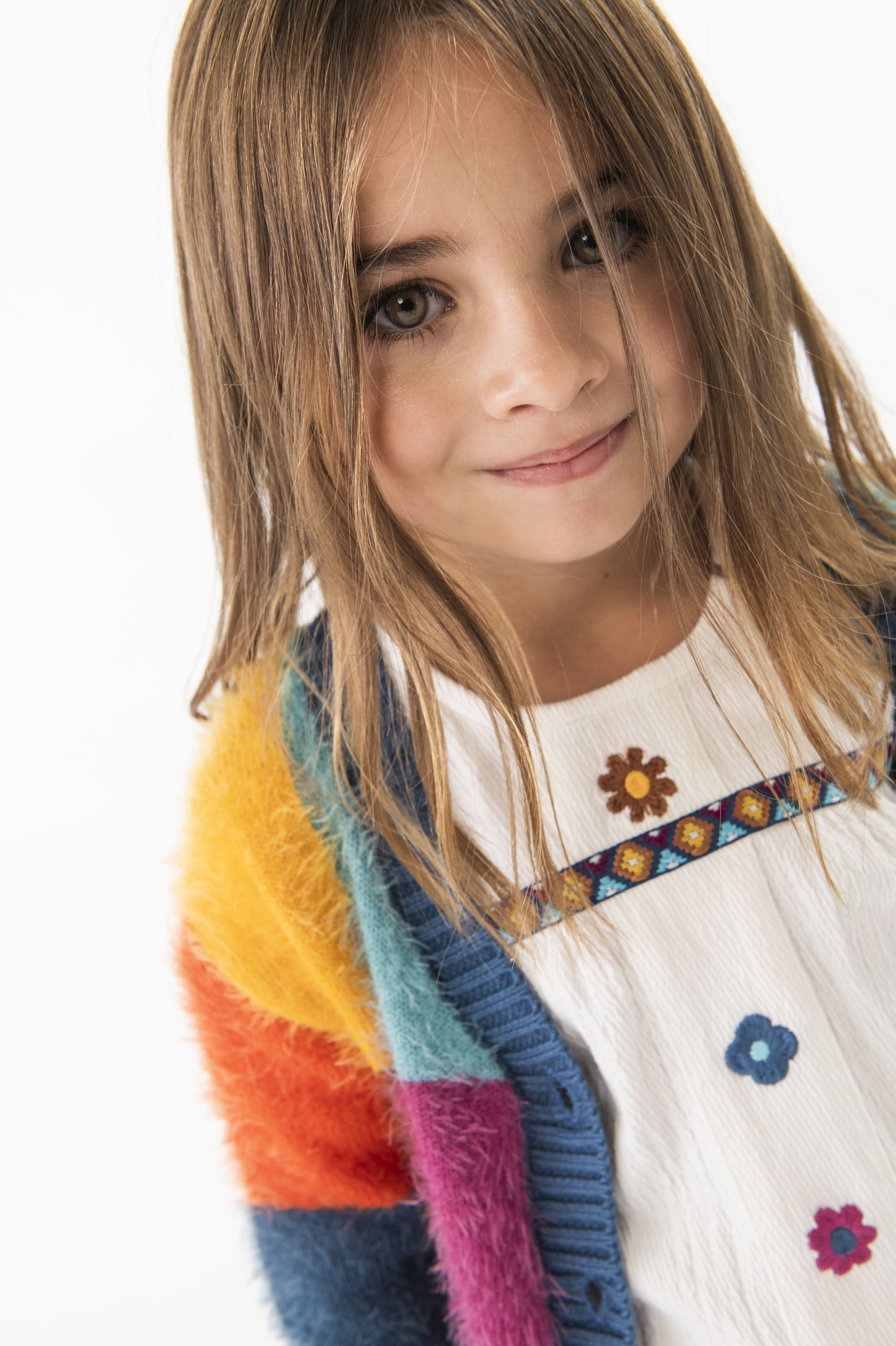 Maglietta in maglia per bambina bianca fiori