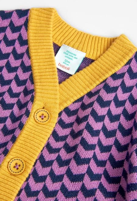 Cardigan in maglia per bambina fantasia malva
