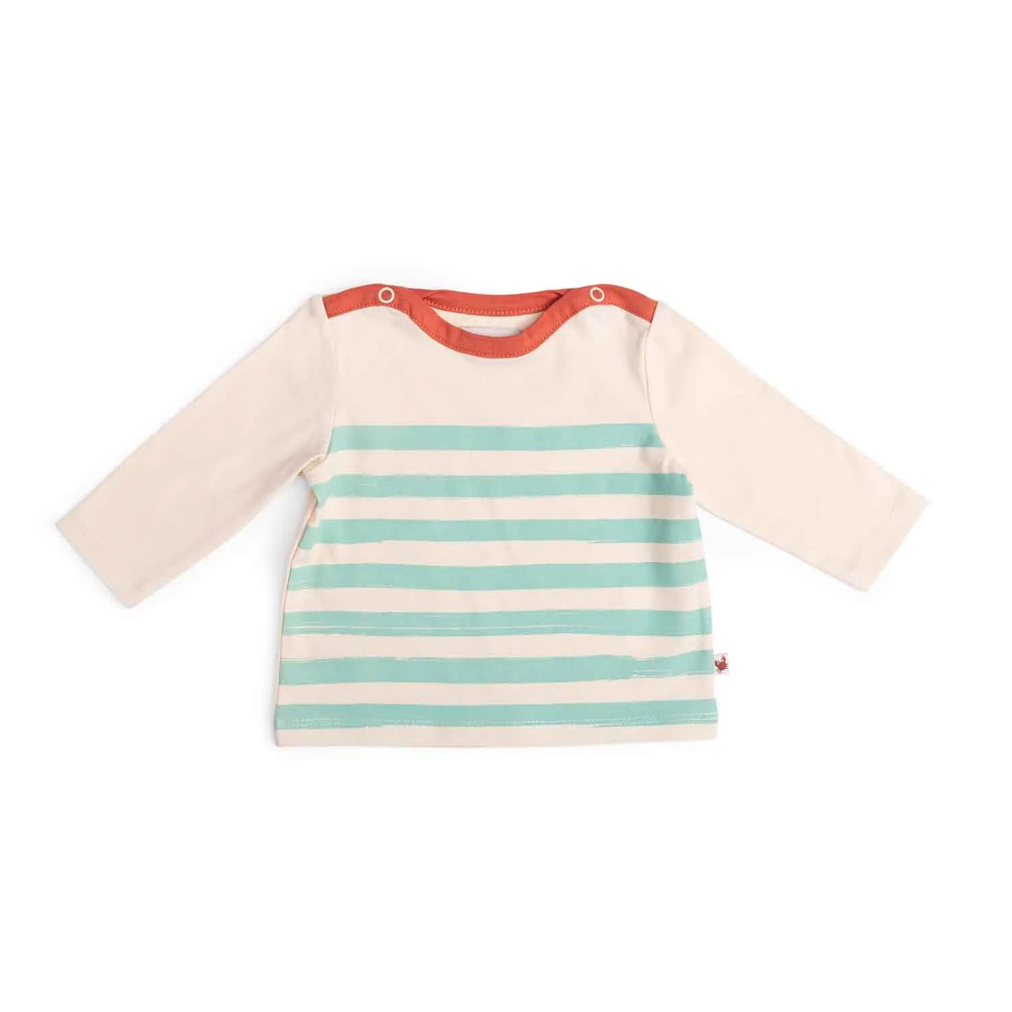 Maglietta Moulin Roty in cotone ecru e verde marinaio, Hadrien