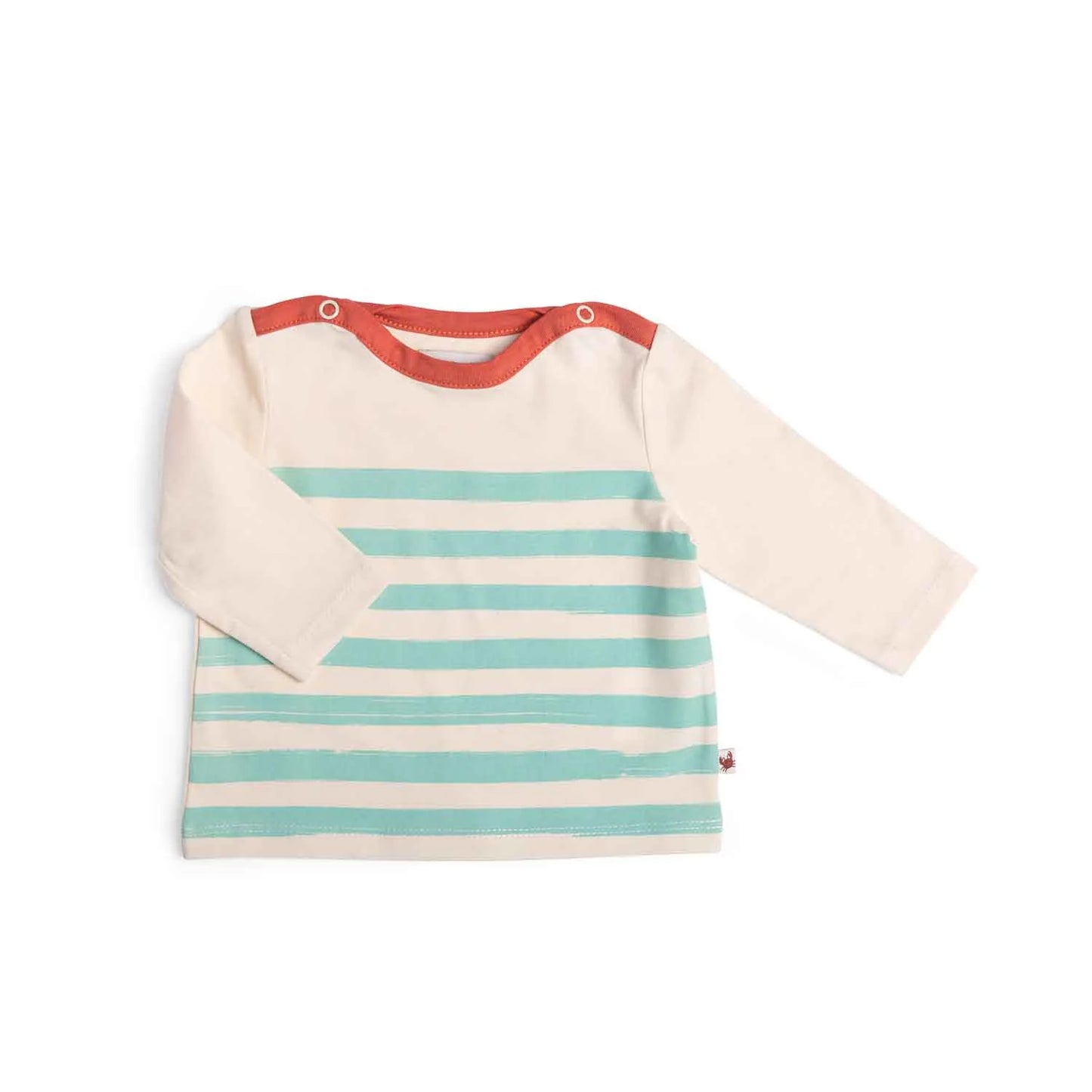 Maglietta Moulin Roty in cotone ecru e verde marinaio, Hadrien