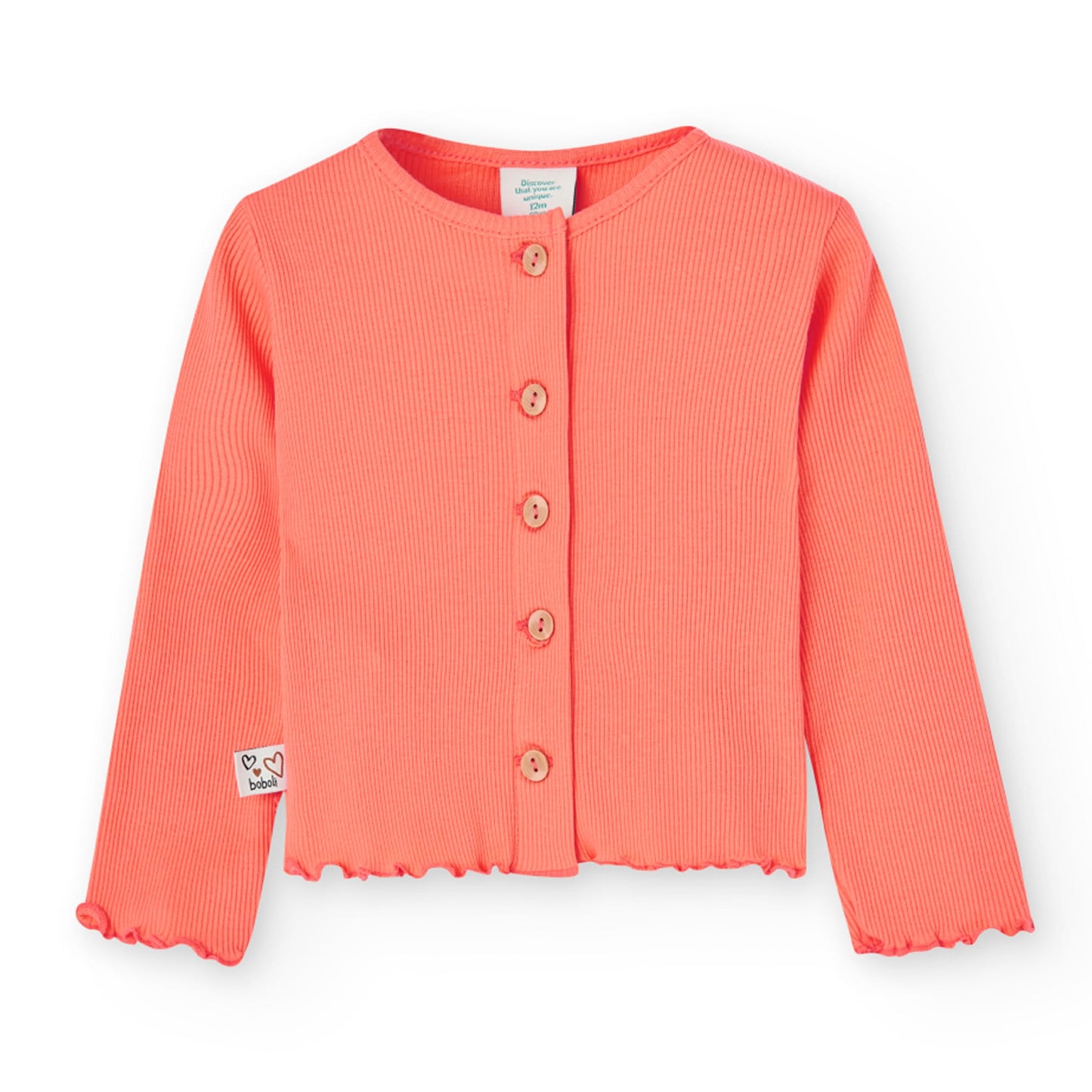Cardigan bambina in cotone color pesca