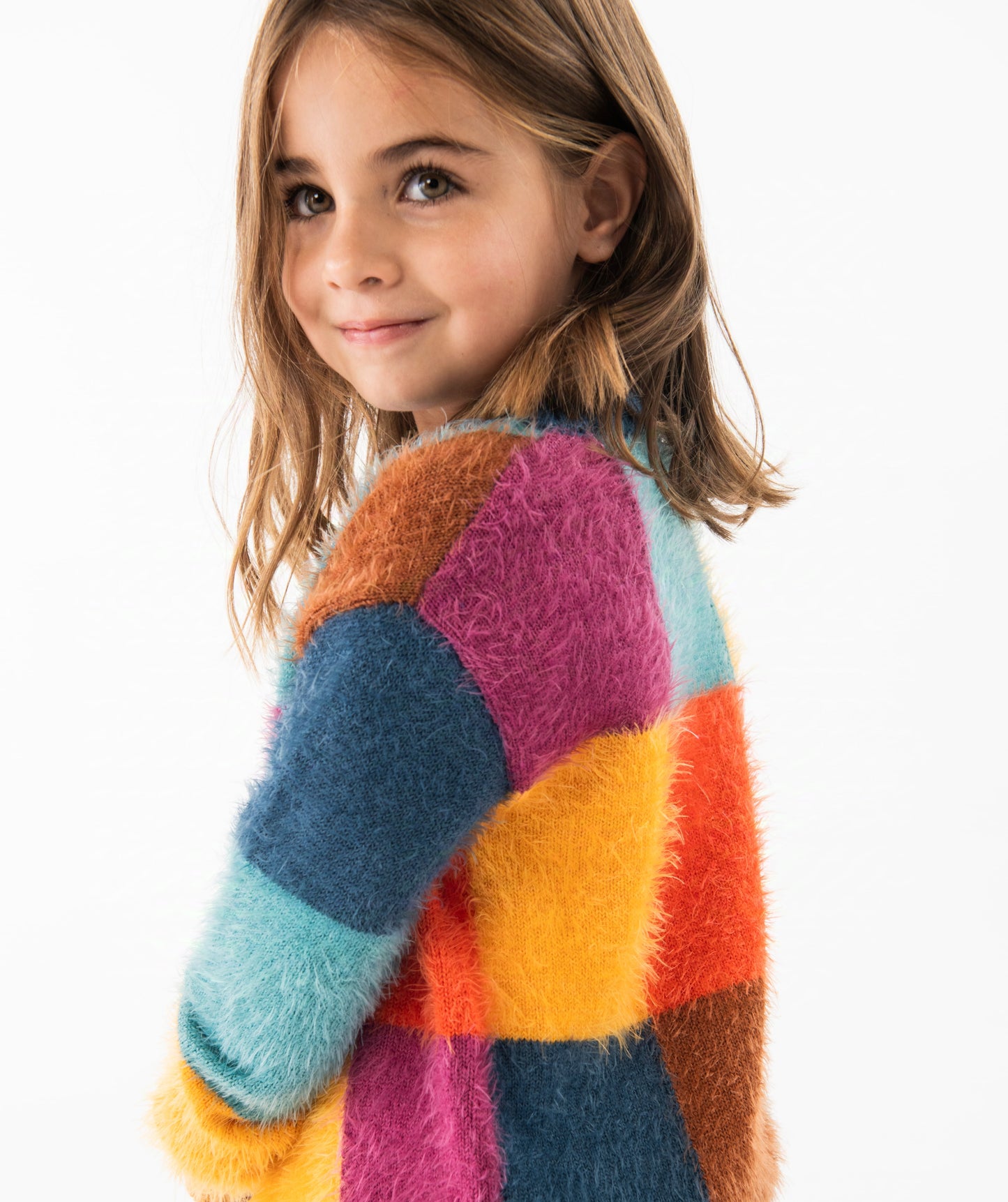 Cardigan in maglia per bambina fantasia a quadri