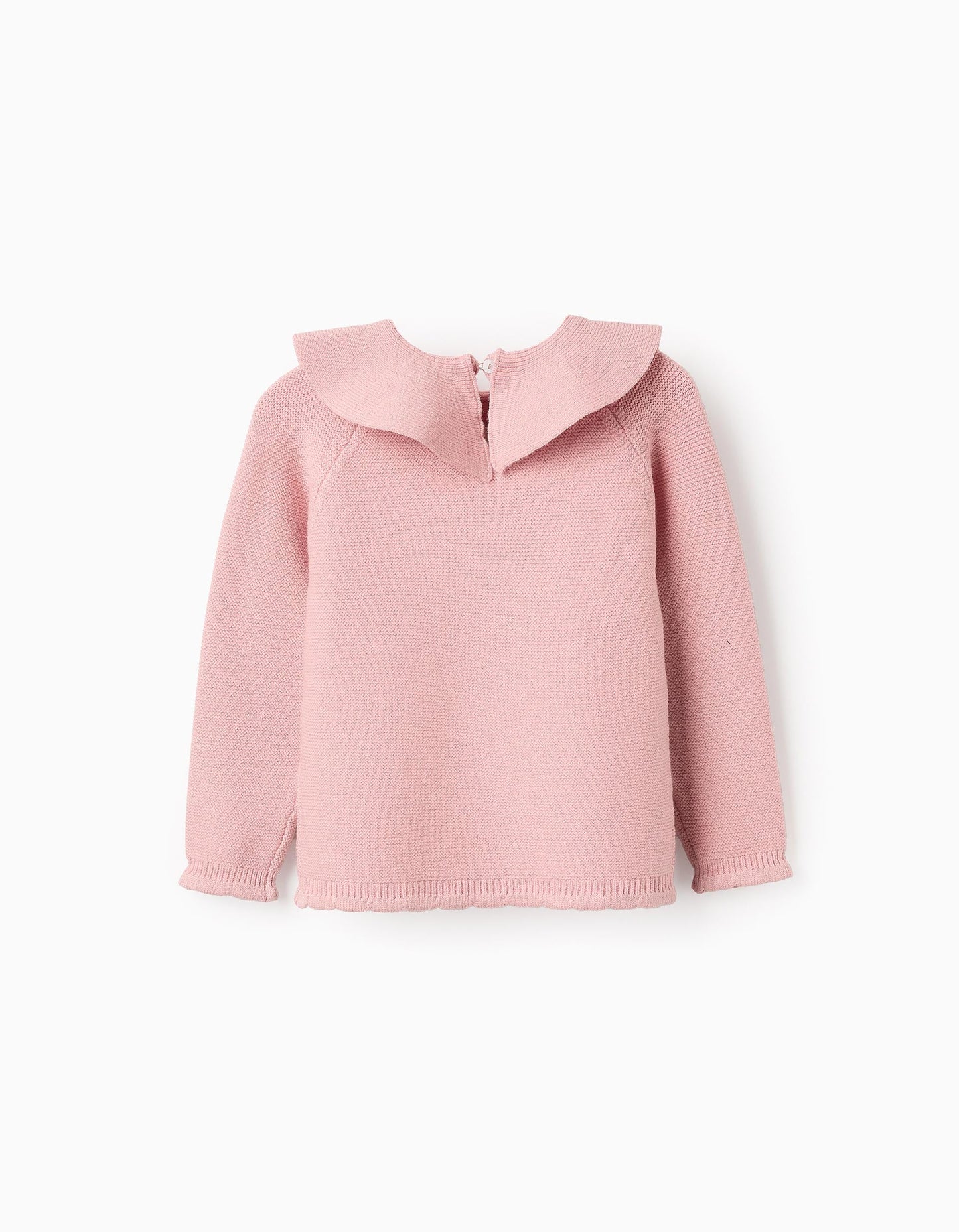 Maglione lavorato a maglia con collo a balze per bambina, rosa