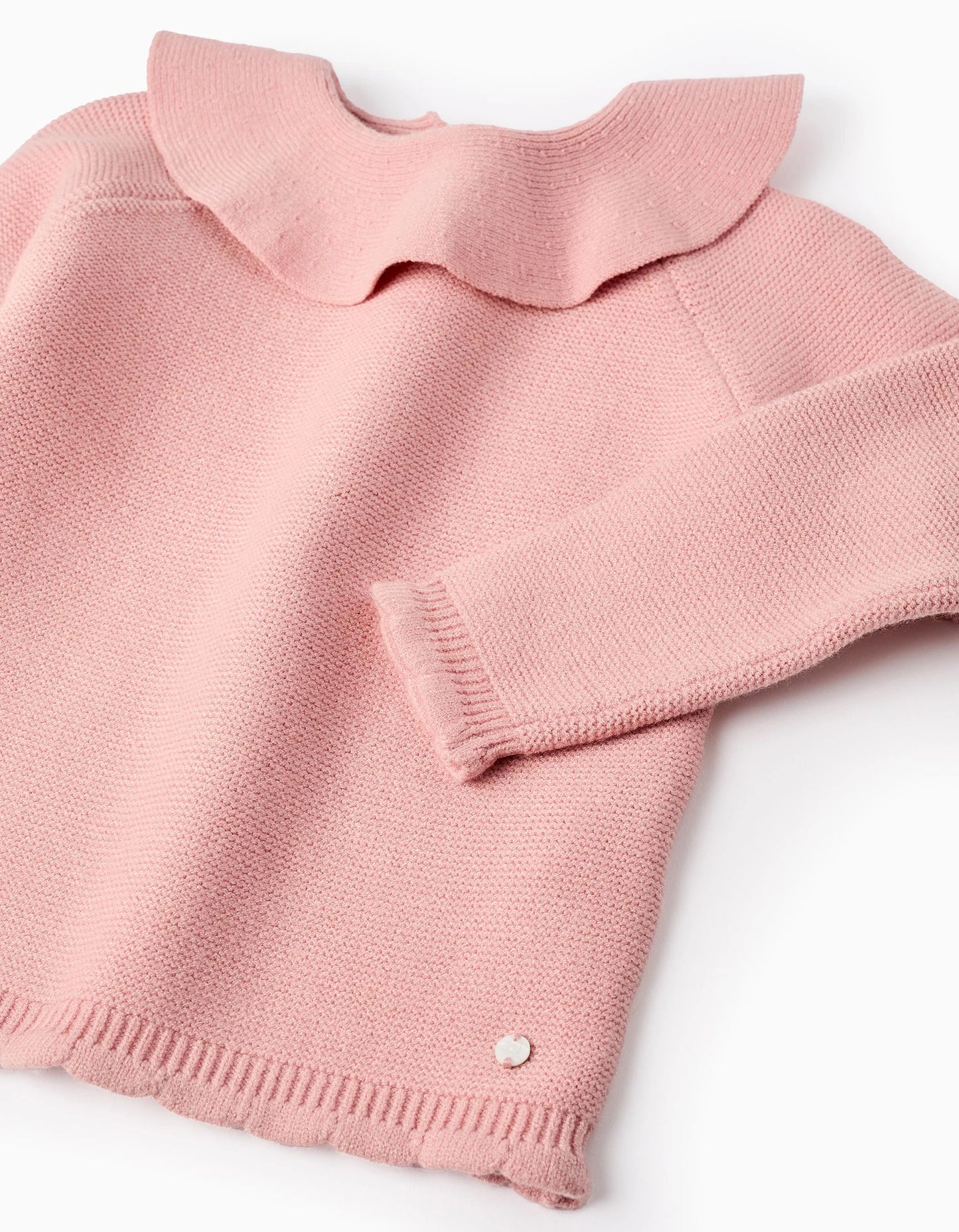 Maglione lavorato a maglia con collo a balze per bambina, rosa