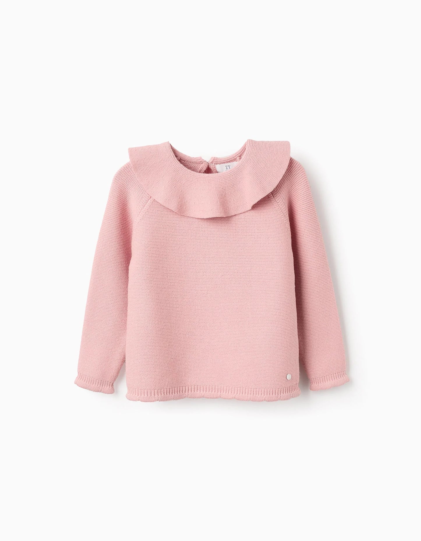 Maglione lavorato a maglia con collo a balze per bambina, rosa