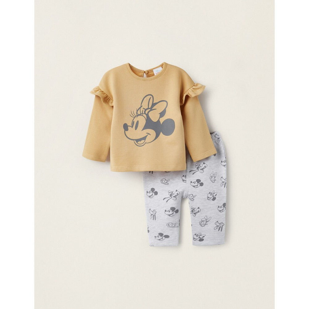 Tuta completa neonata grigio-giallo ocra stampa Minnie Disney
