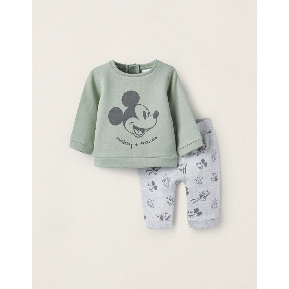 Tuta completa neonato verde-grigia stampa Topolino Disney