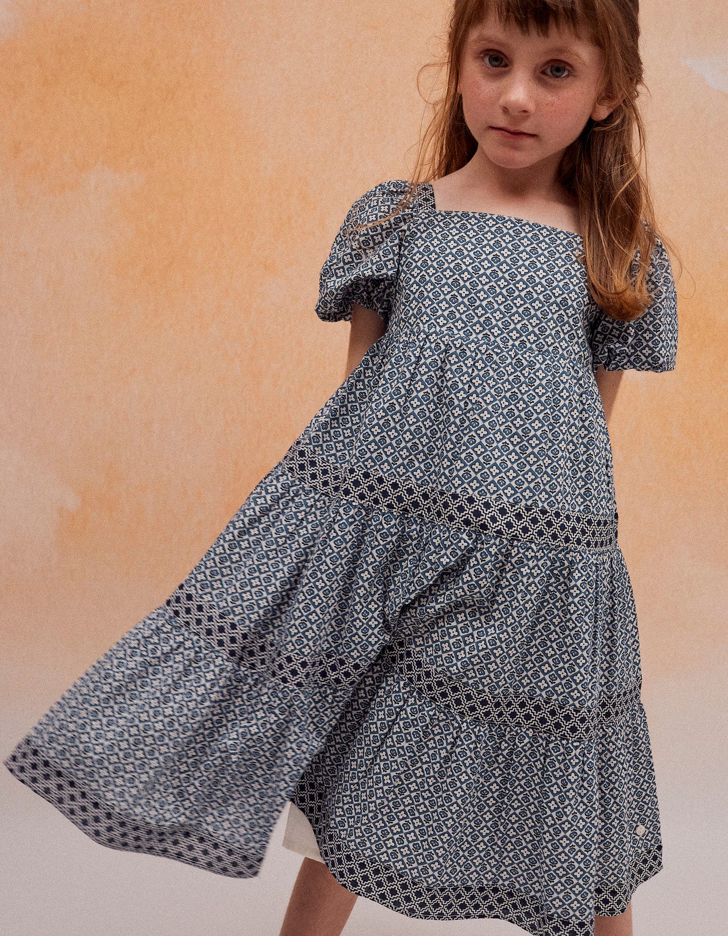 Vestito con fantasia per bambina, blu/bianco