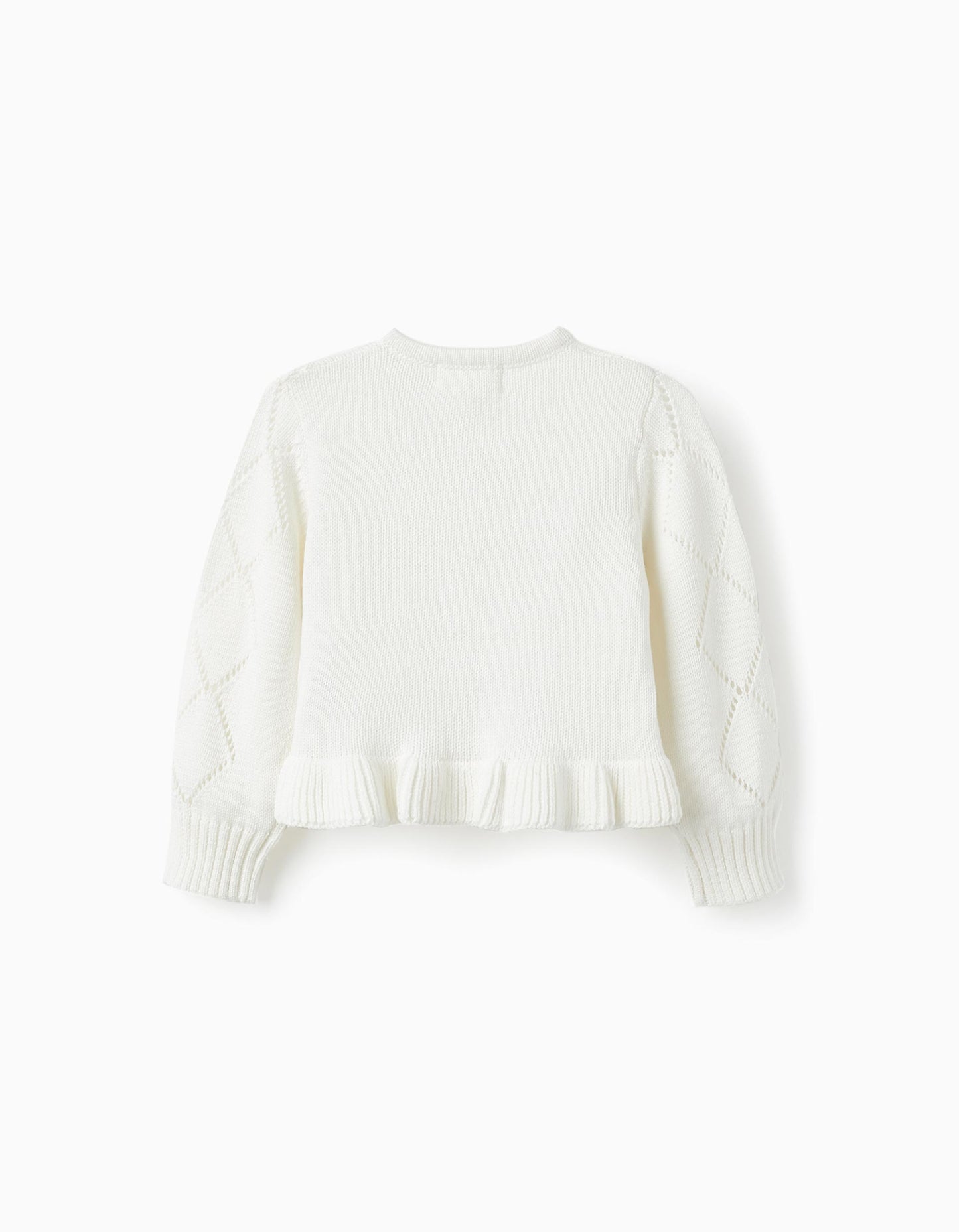 Cardigan in maglia con volant per neonata, bianco