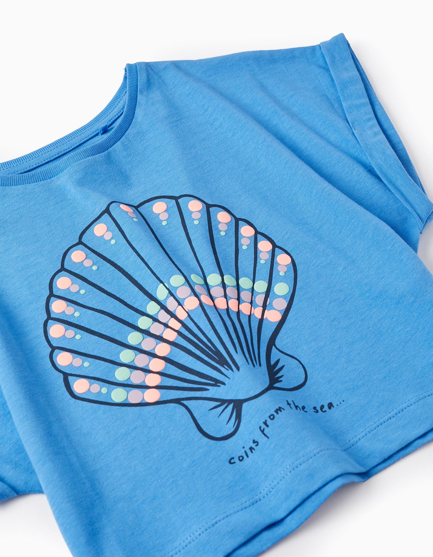 Maglietta corta in cotone per bambina "conchiglia", blu