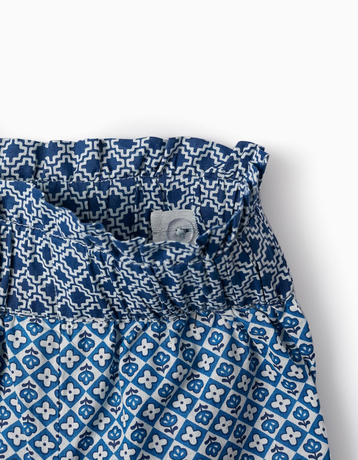 Pantaloni a vita alta in cotone fantasia "wide leg" blu/bianco