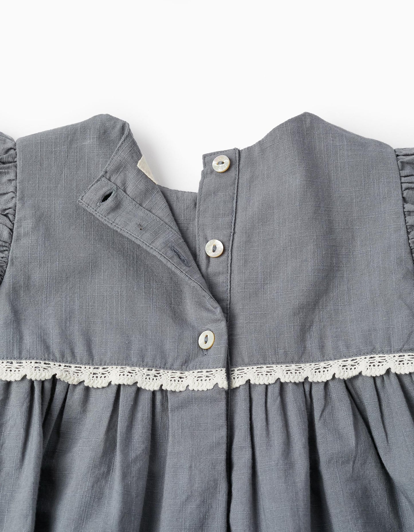 Vestitino in cotone con pizzo + bloomer per neonata, blu