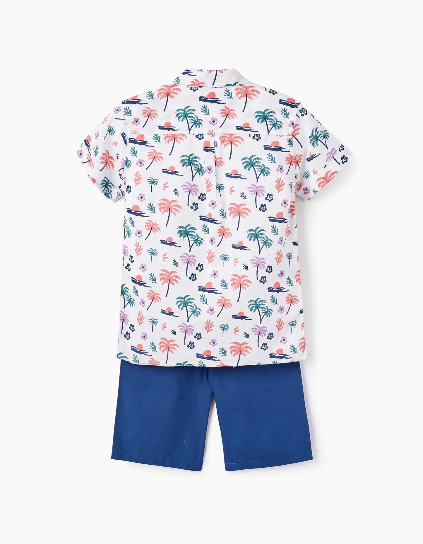 Camicia maniche corte + T-shirt + pantaloncini da bambino "palm trees", bianco/blu