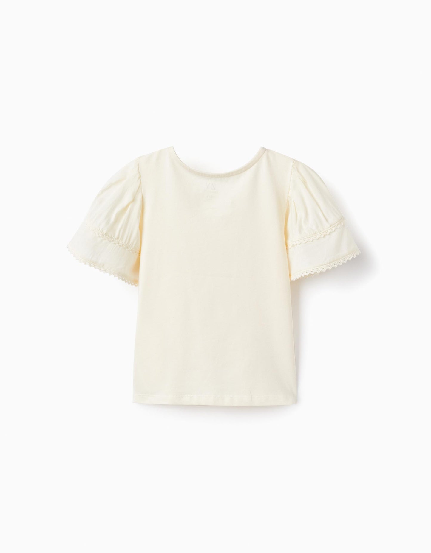 Maglietta con volant e pizzo per bambina, beige