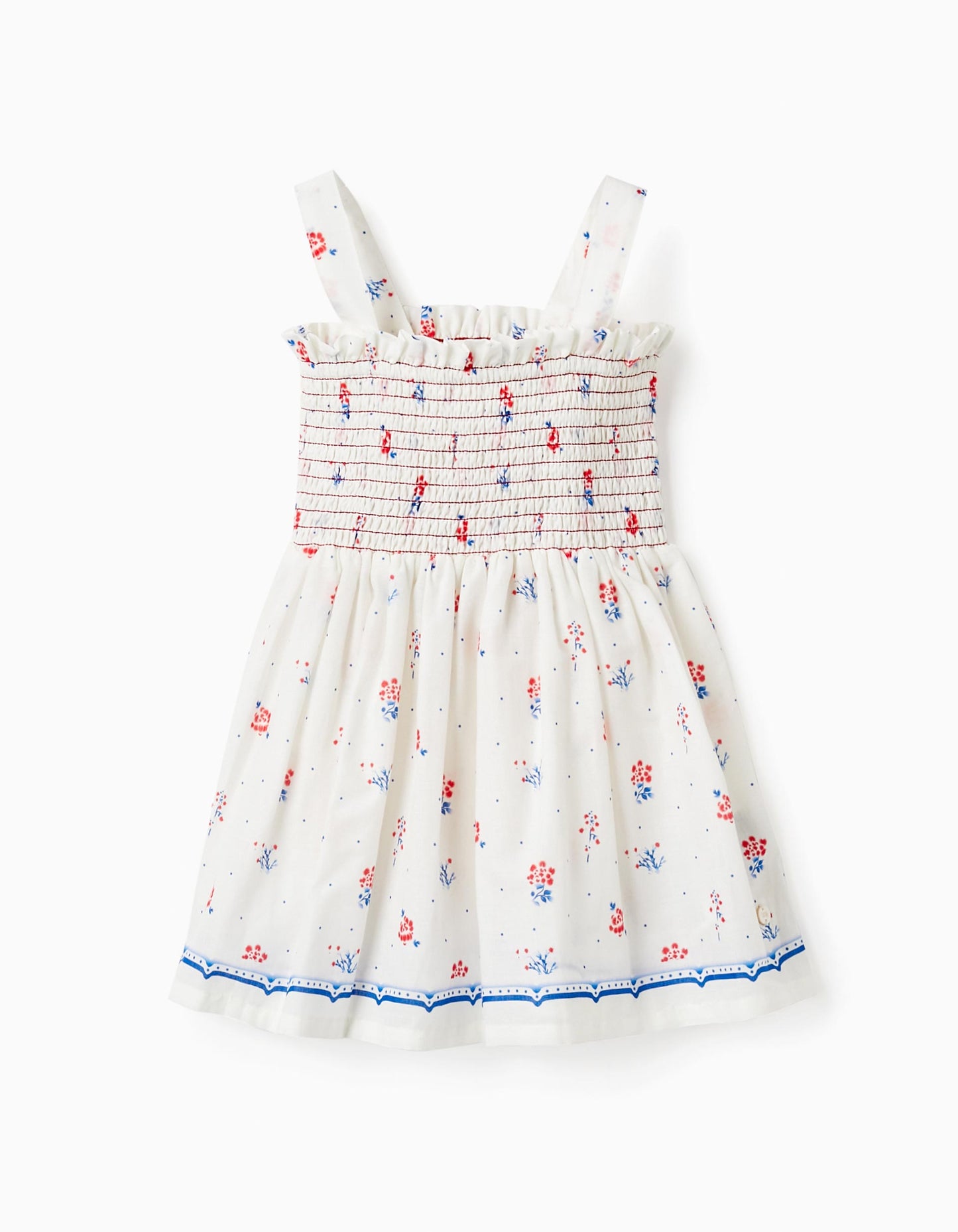 Top con spalline floreali in cotone per bambina, bianco
