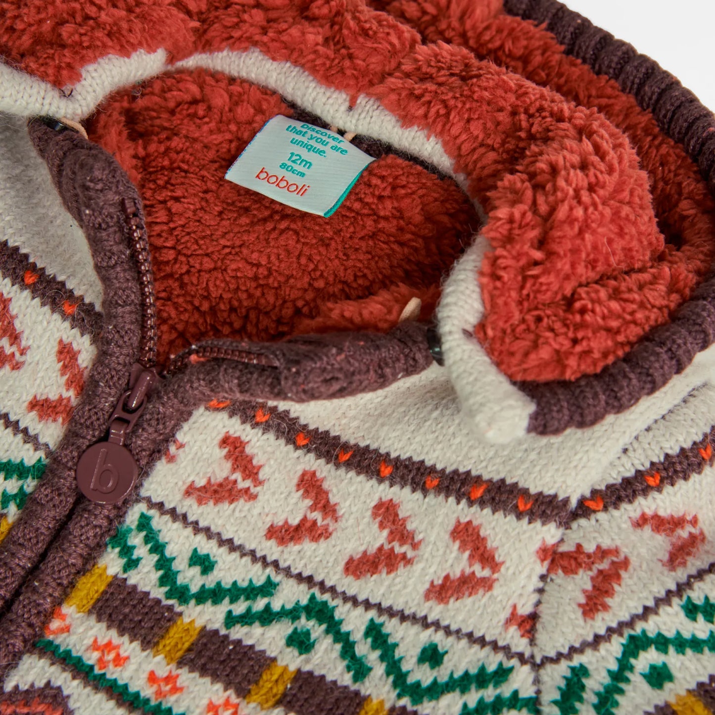 Giacca pelo ecologico wild con cappuccio per bambino, marrone