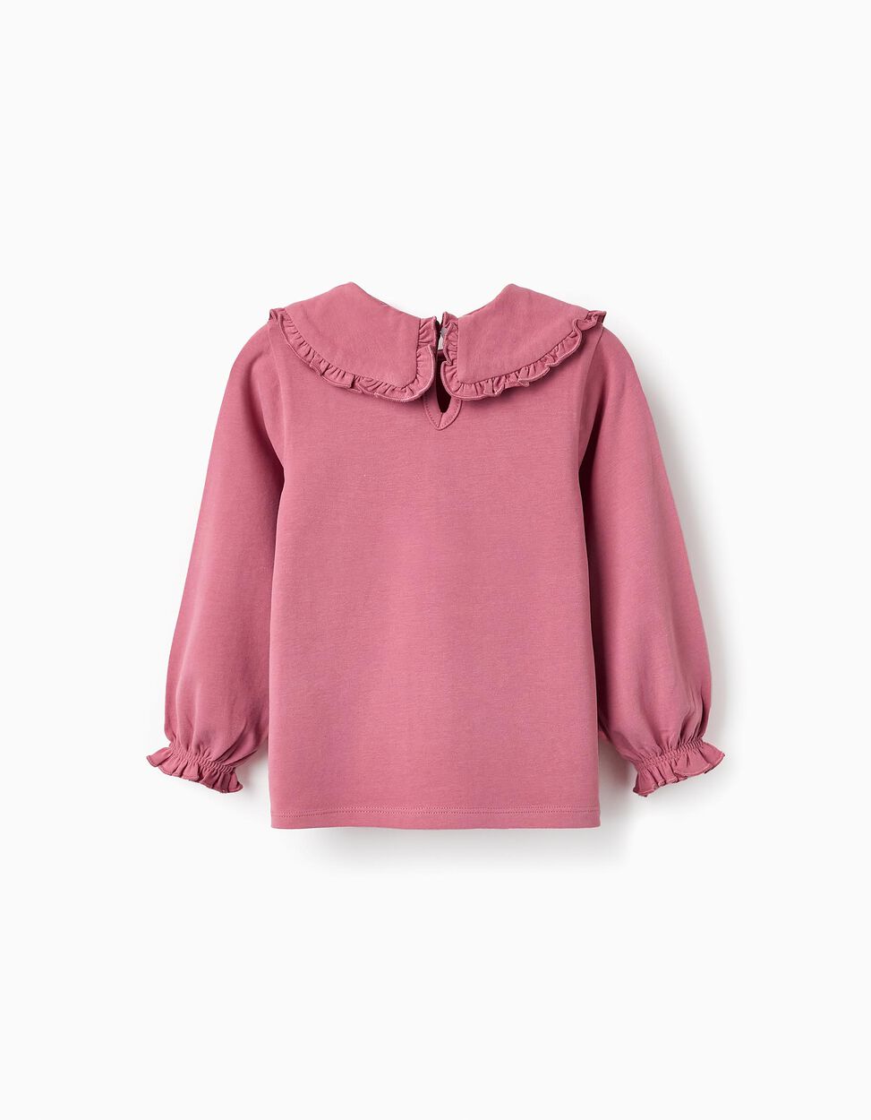 Maglietta con colletto volant per neonata, rosa