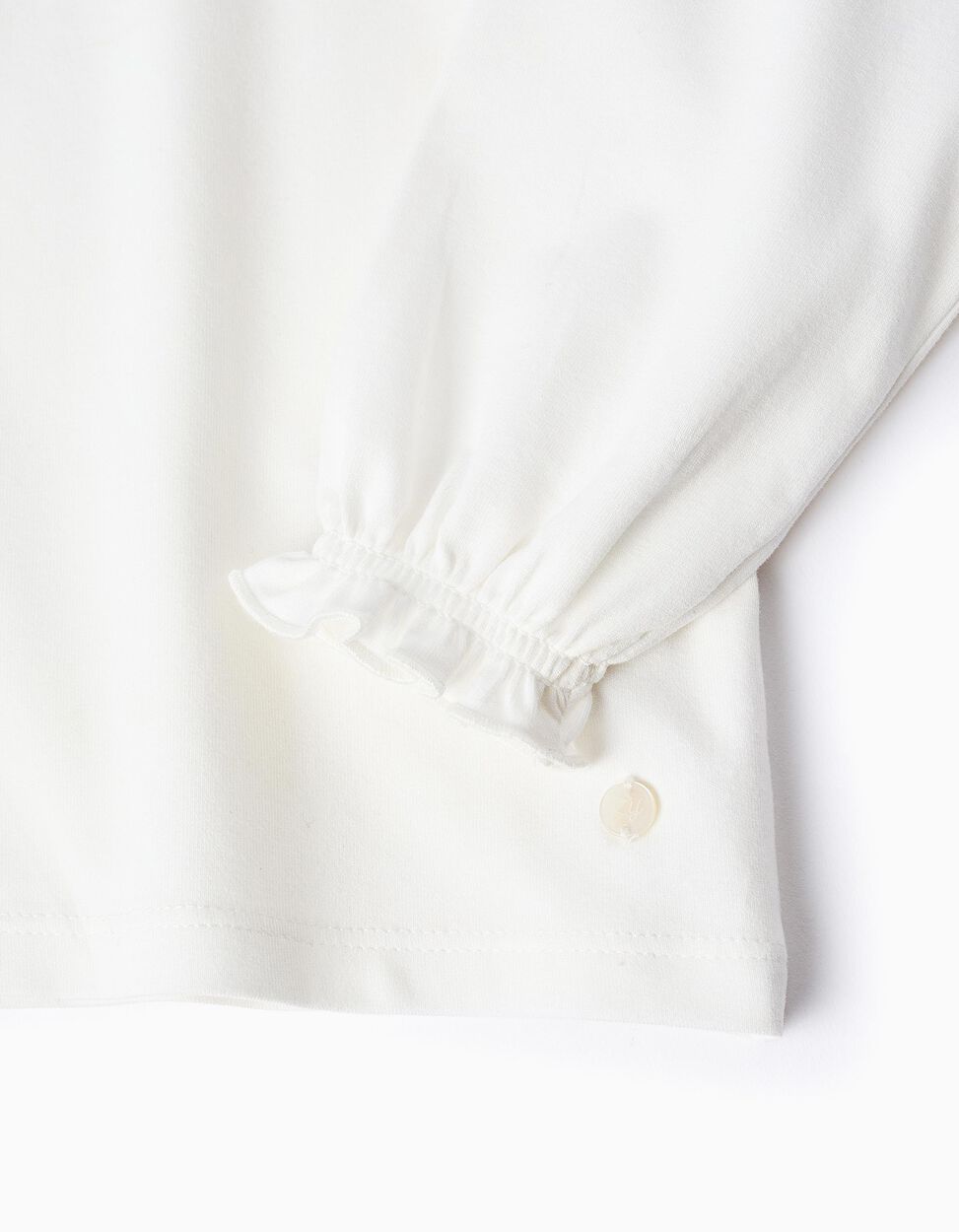 Maglietta con colletto volant per neonata, bianca