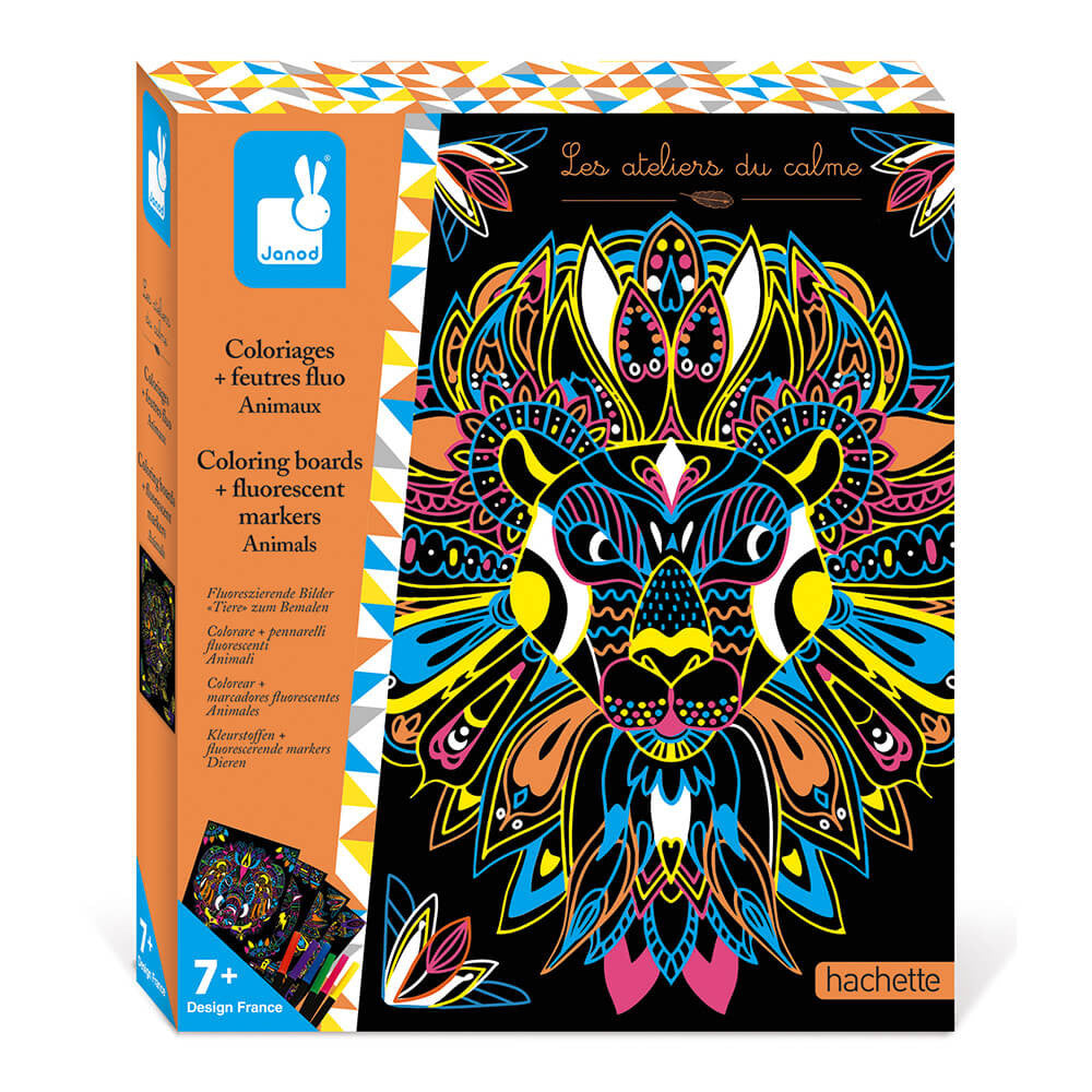 Tavole mandala da colorare «Animali» + pennarelli fluo