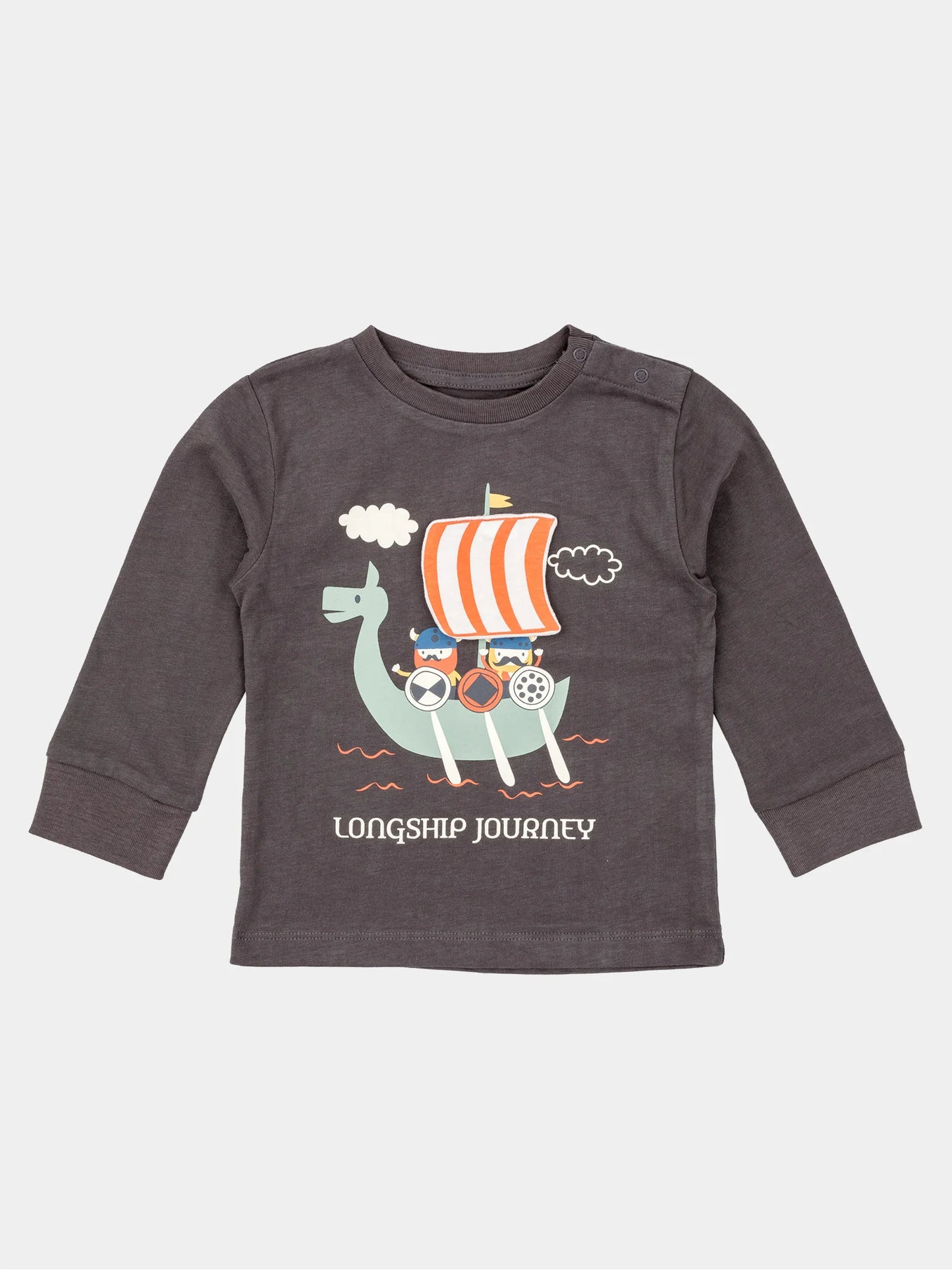 Maglietta neonato cotone "nave dei Vichinghi", grigio