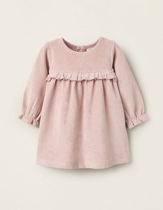 Vestito in velluto a coste per neonato, rosa