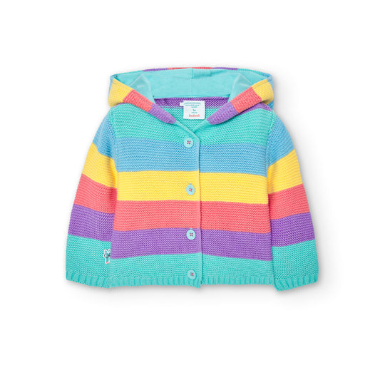 Giacca in tricot a strisce colorate da neonato su base verde acqua