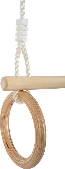 Trapezio con anelli da ginnastica in legno