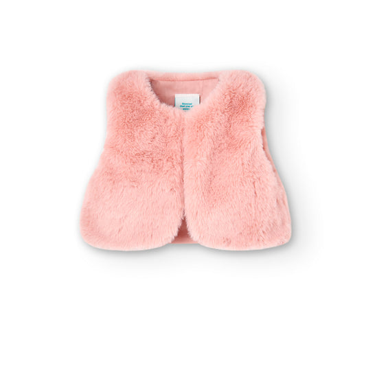 Gilet ecopelliccia rosa cipria per bambina