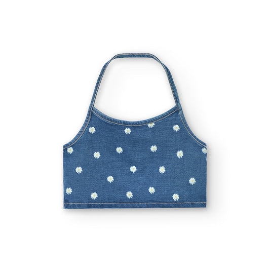 Top denim in jersey da bambina blu