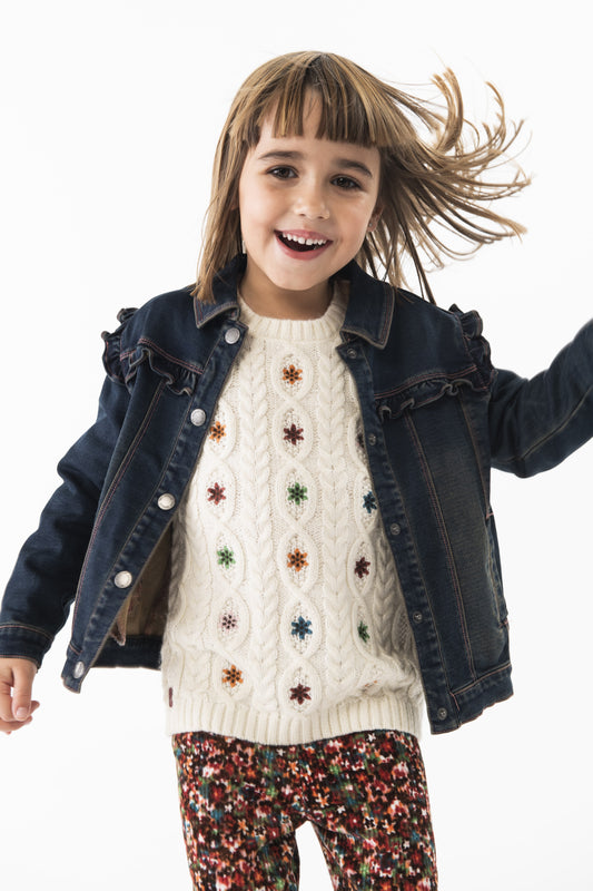 Maglione per bambina bianco con fiorellini