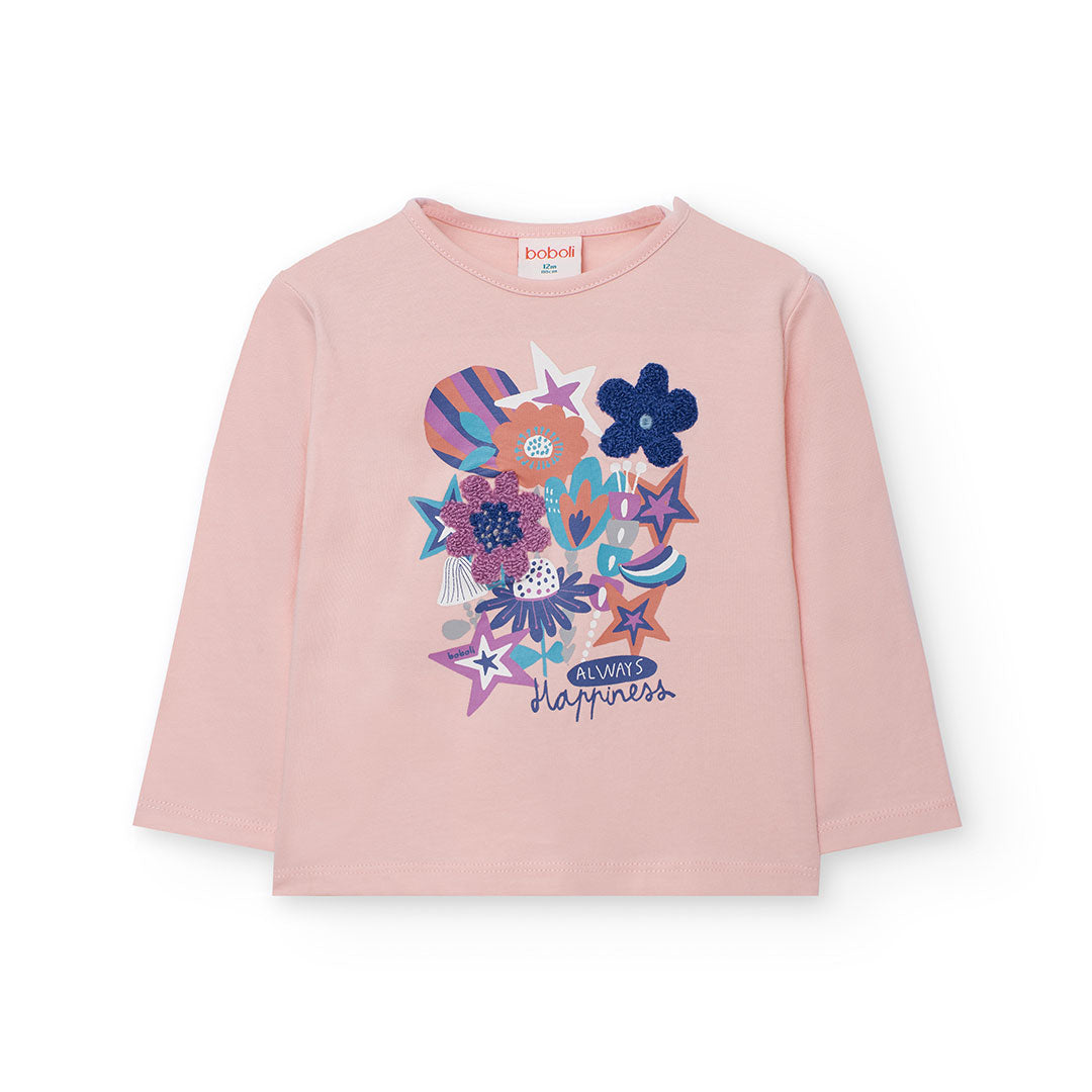 Maglietta bambina 100% cotone rosa fiori