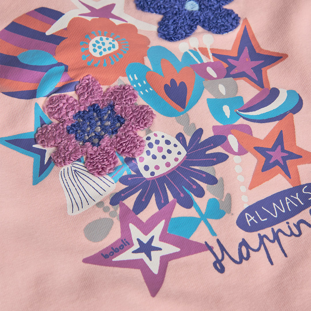 Maglietta bambina 100% cotone rosa fiori