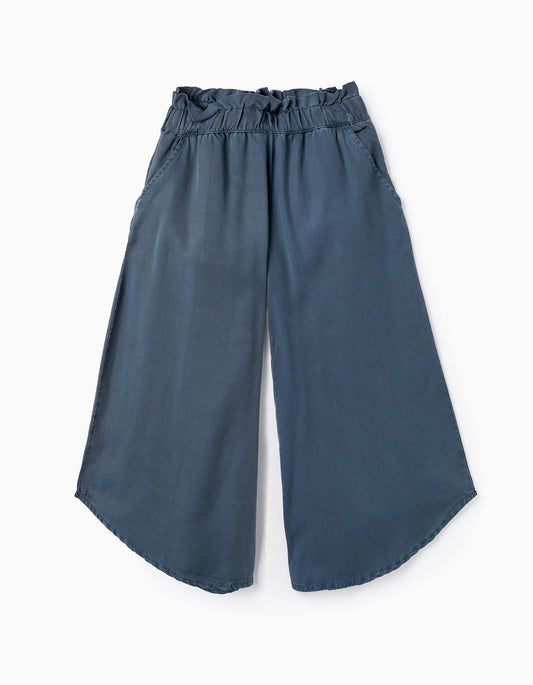 Pantaloni in twill a gamba larga per bambina, blu scuro