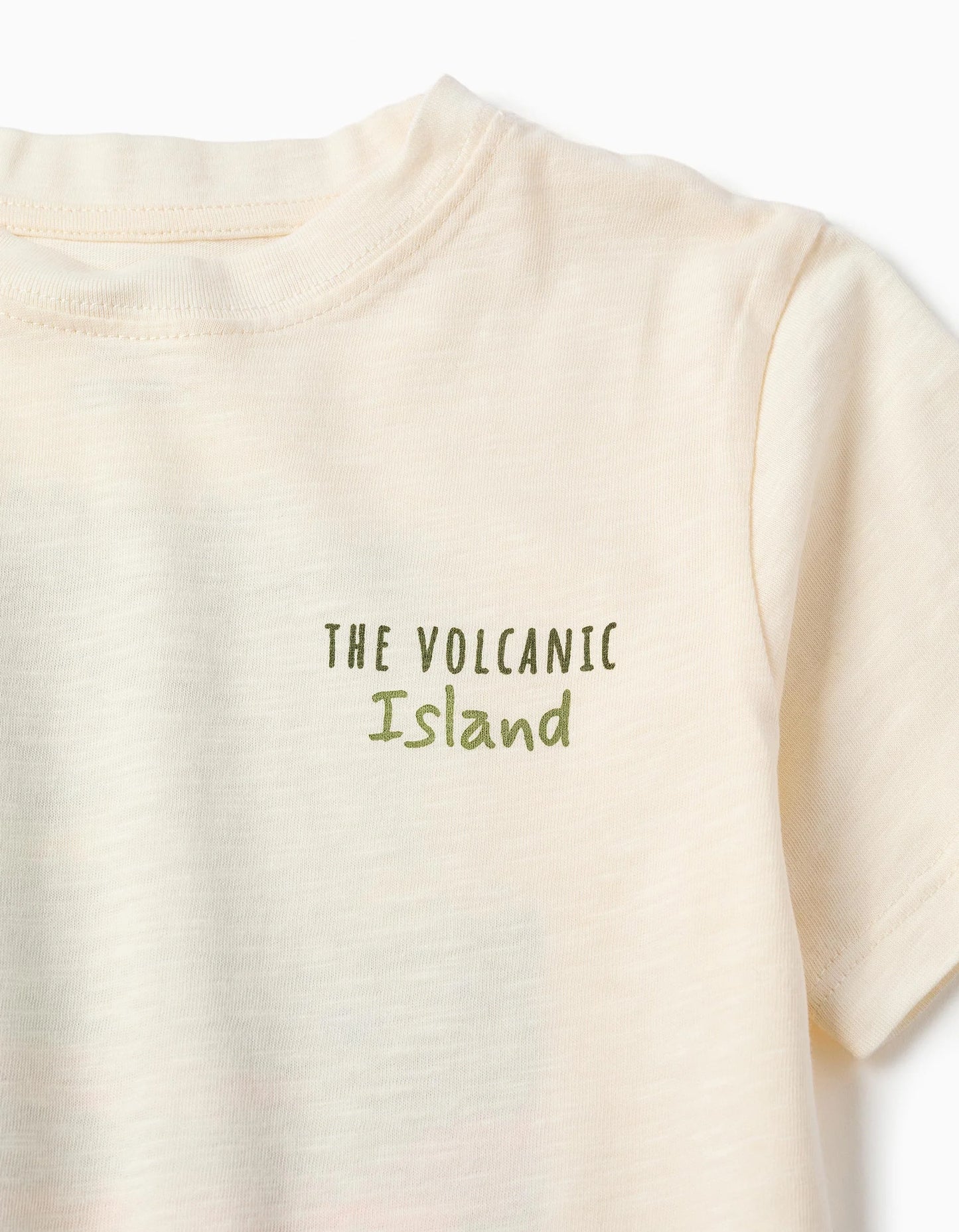 T-shirt in cotone con stampa Lanzarote per ragazzi, beige chiaro