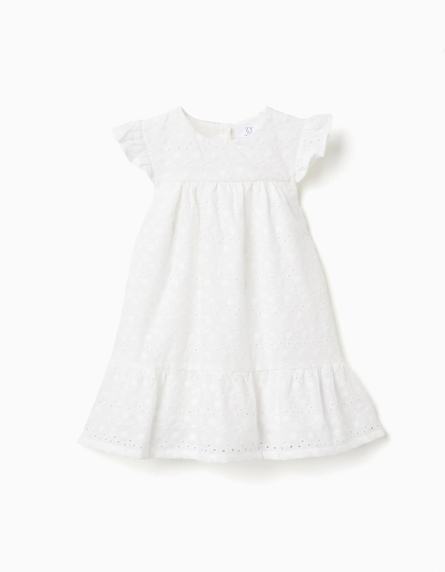 Vestito con ricami inglesi e volant per neonata
